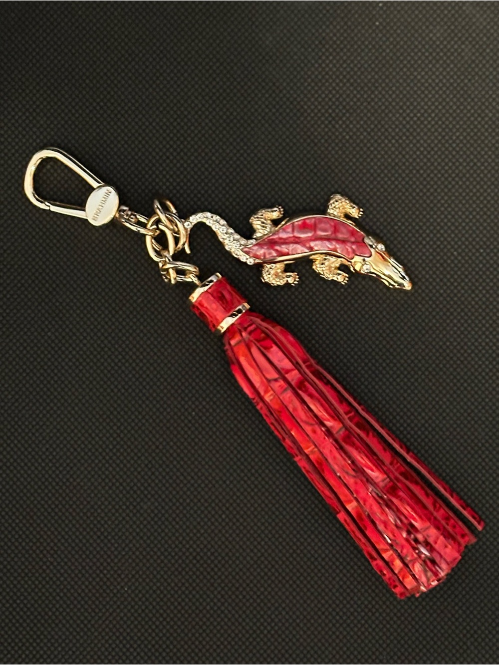 Brahmin Red Tassel Key & Alligator Charm with Gold Hardware